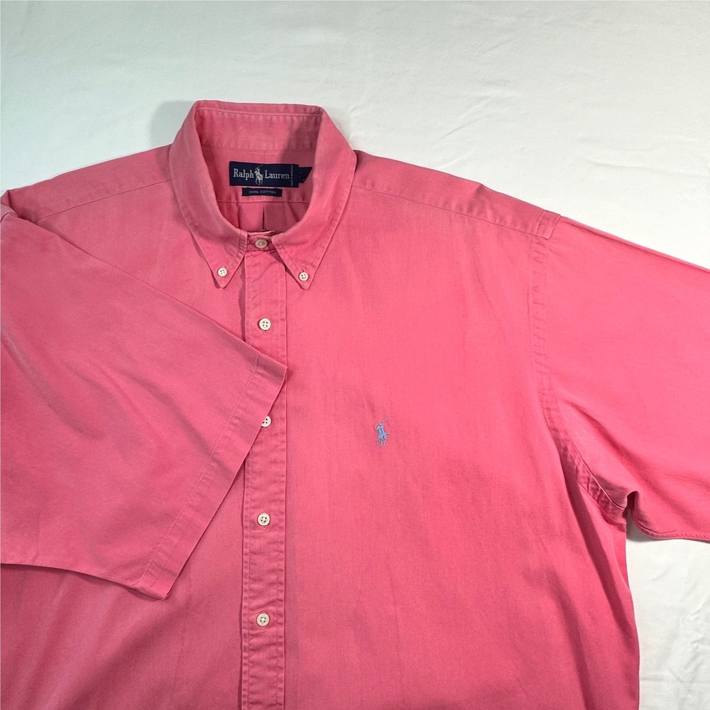 Ralph Lauren XL Mens Pink Short Sleeve Button Down‎ Shirt Cotton Pony Logo